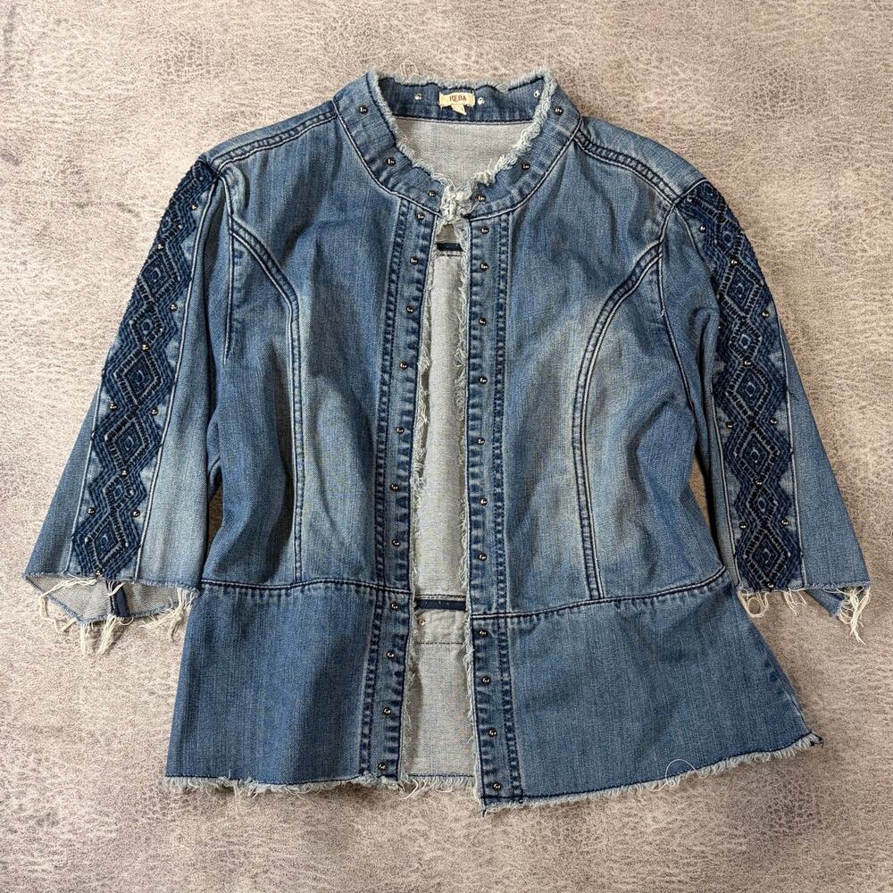 Denim Quarter Sleeve Embroidered Jacket